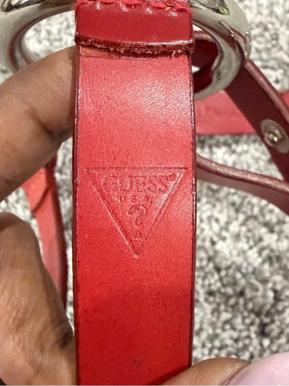 Guess Full Grain Leather .5 “ 5 Silver O-Rings Red Belt Hangs Around Hip Boho S